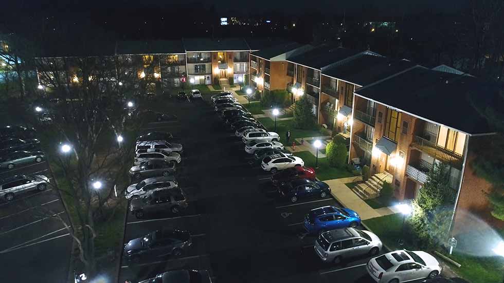 Ambassador I Apartments aerial view of property at night