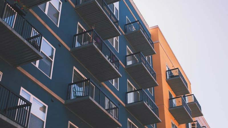 Exterior apartment building showing balconies