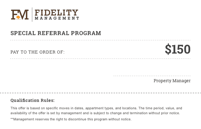 Programa de recomendación especial de Fidelity - Cupón de $ 150 de descuento - imprima esto y tráigalo a la propiedad para canjearlo