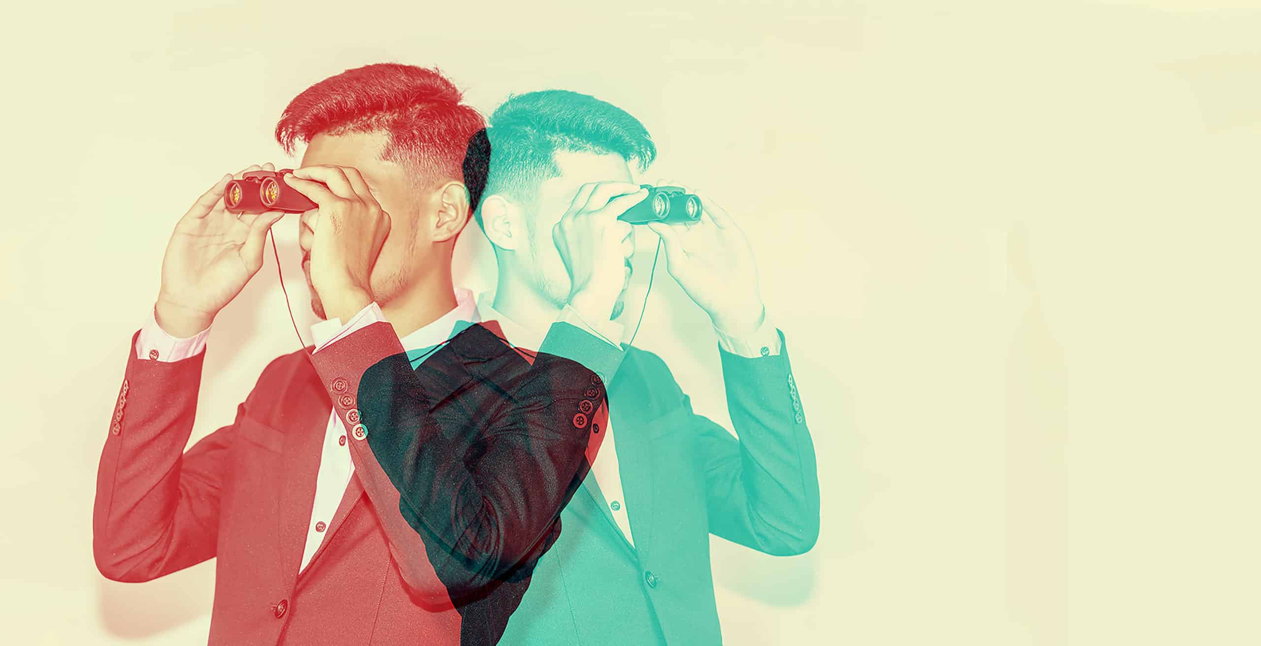 observation picture man using binoculars symbolizing looking out while on apartment tour
