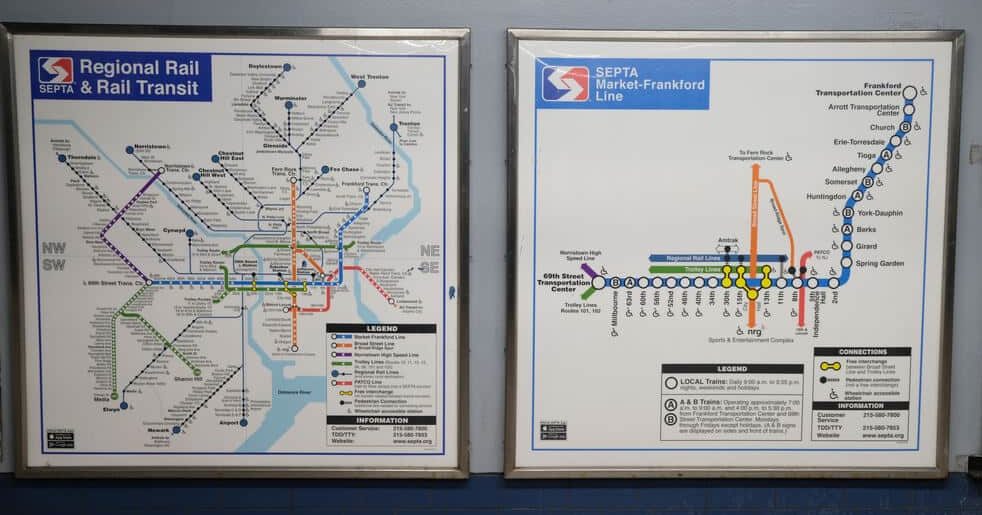 Mapa ferroviário regional da Septa e paradas de metrô | www.phillyaprententals.com