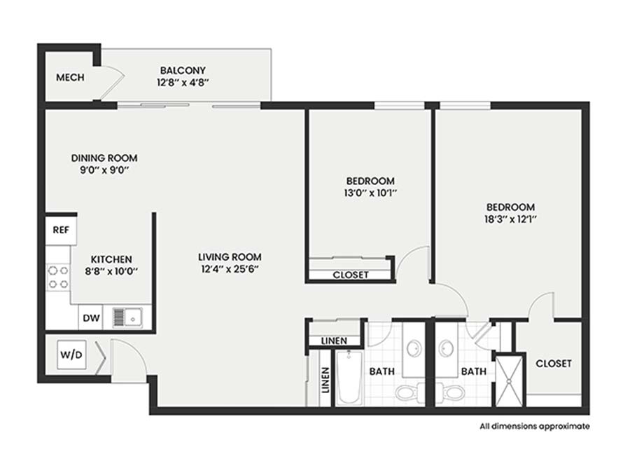 Princeton 2 Bedroom 2 Bathroom Floor Plan Imperial Manor III Apartments