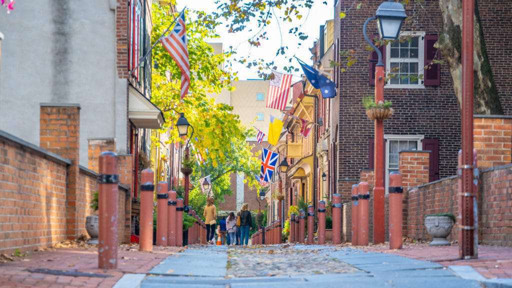 Kopfsteinpflasterstraßen in der Altstadt von Philadelphia