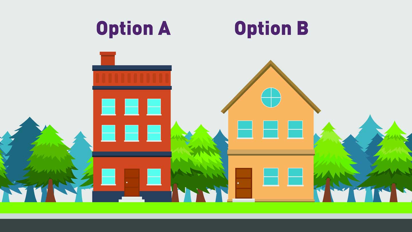 comparing two apartment buildings image