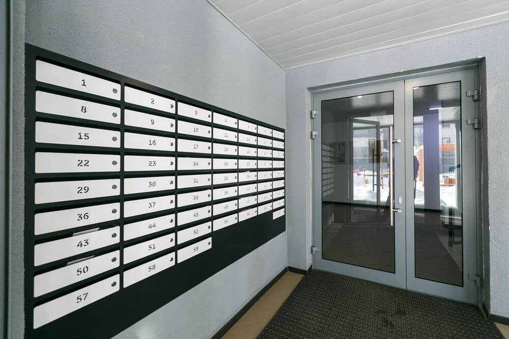 apartment entrance with mailbox slots | www.phillyaptrentals.com